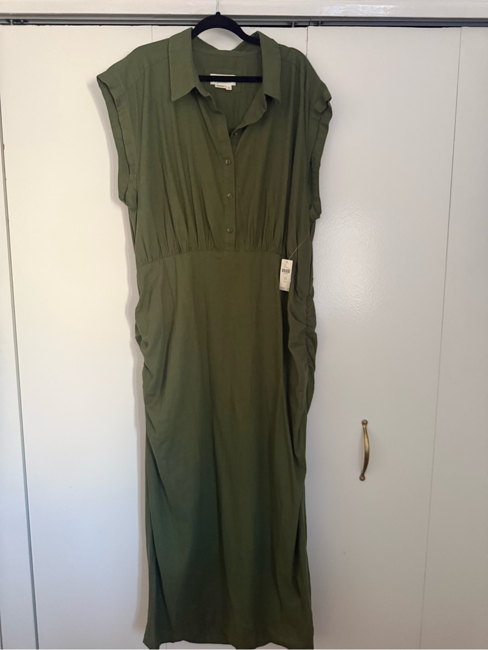 NWT Anthropologie Olive Green Button-Front Maxi Dress 3x